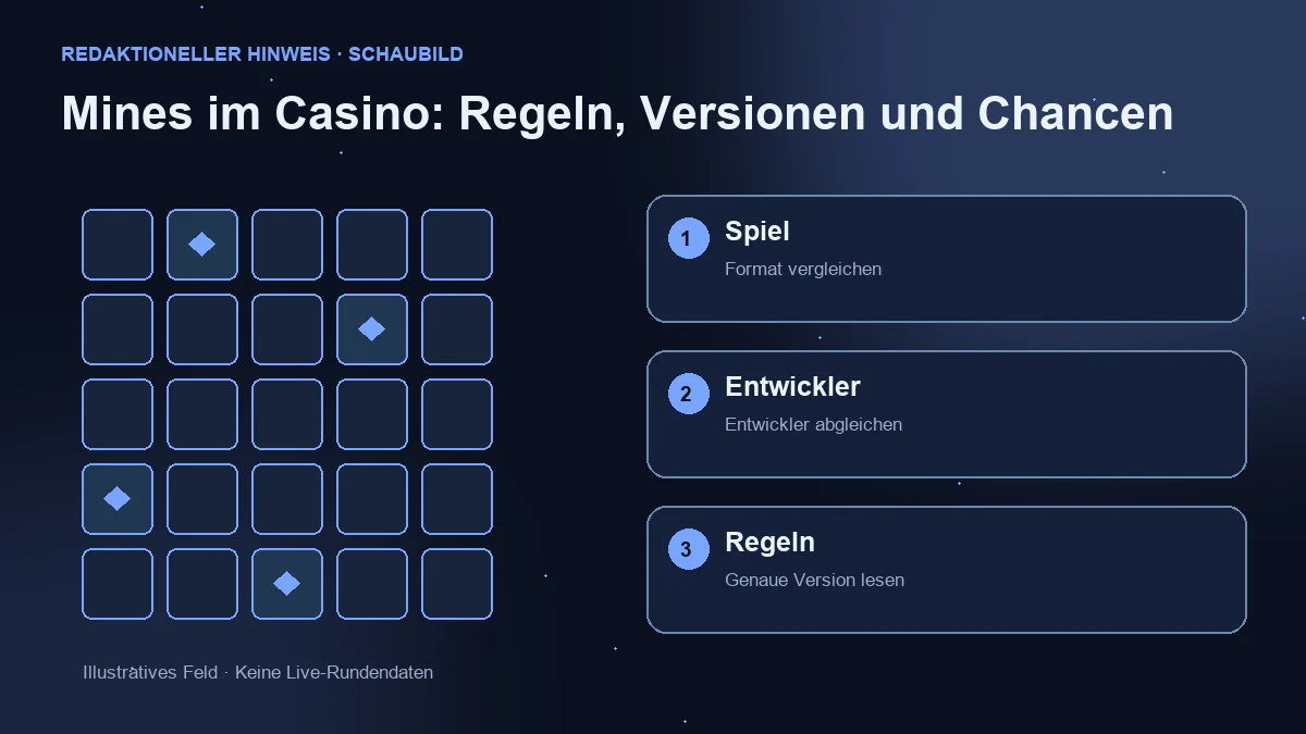 Illustrationsfeld und drei Prüfungen: Spielformat, Entwickler und versionsbezogene Regeln.