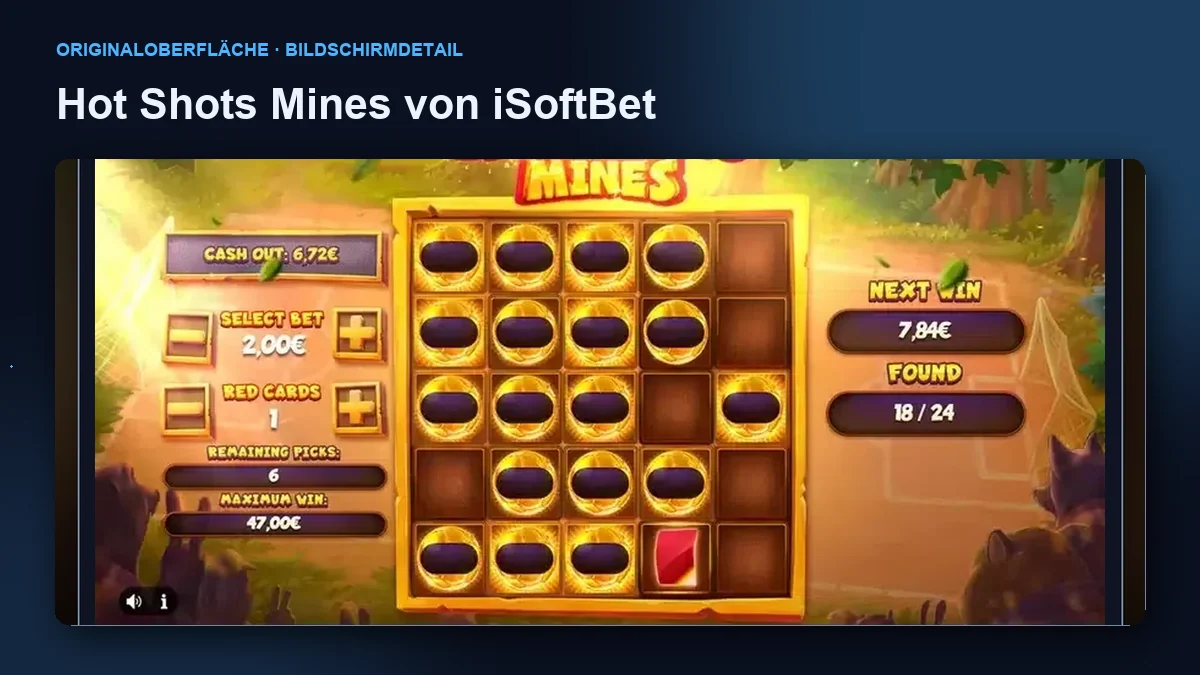 Hot Shots Mines von iSoftBet: Detail der Spieloberfläche.