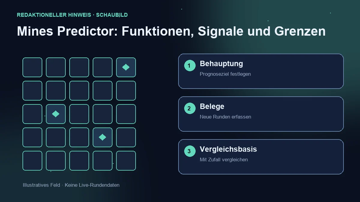 Illustrationsfeld und drei Prüfungen: Prognosebehauptung, neue Runden und Zufallsvergleich.