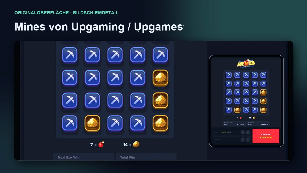Mines von Upgaming / Upgames: Detail der Spieloberfläche.