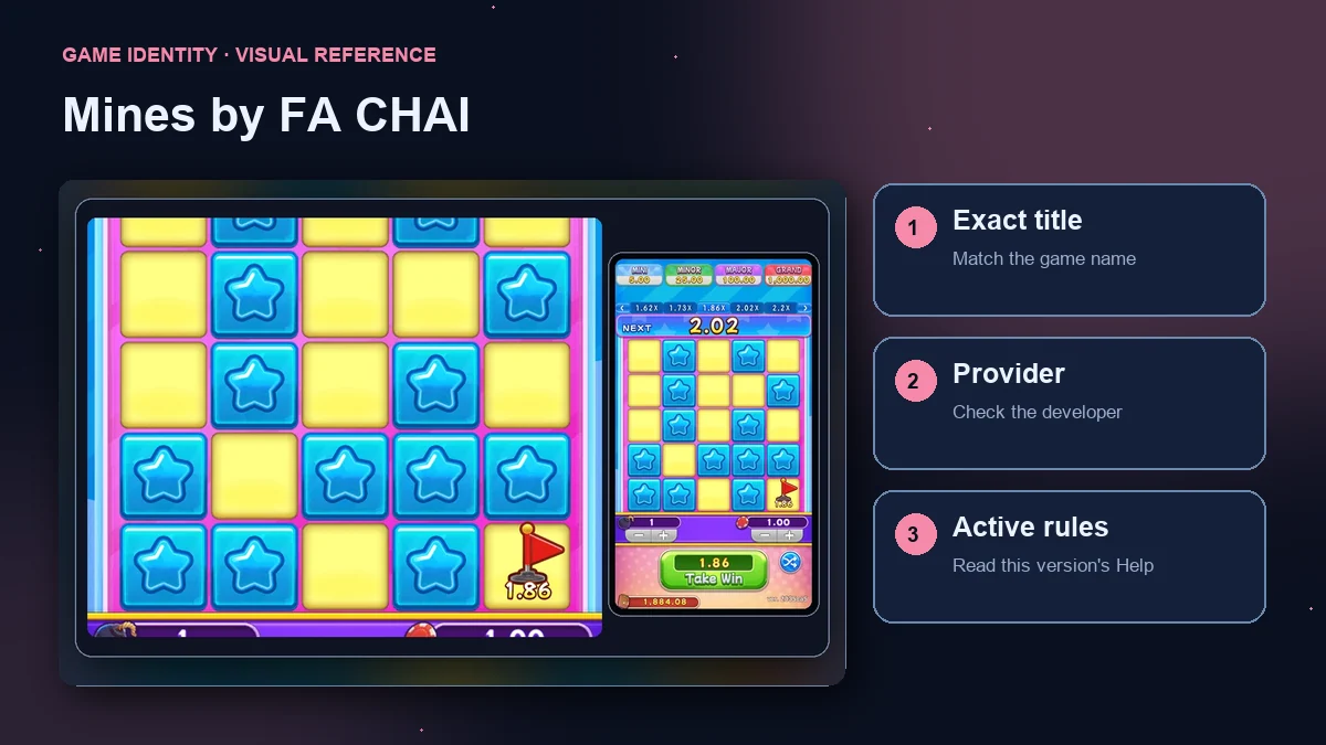 Mines by FA CHAI interface with checks for the exact title, provider and active rules.