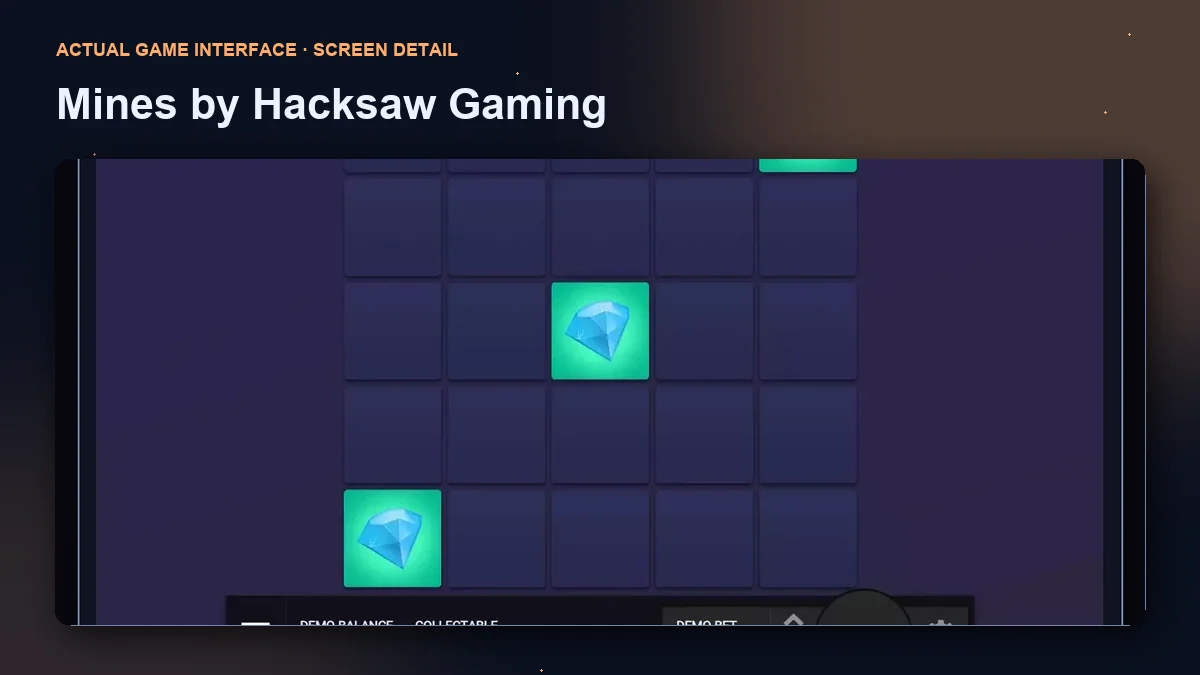 Mines by Hacksaw Gaming: enlarged game interface screenshot.