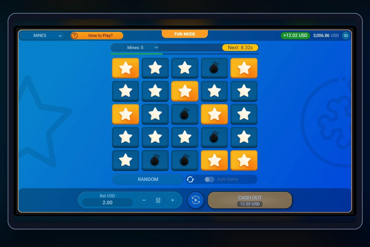 Game interface: SPRIBE Mines by SPRIBE