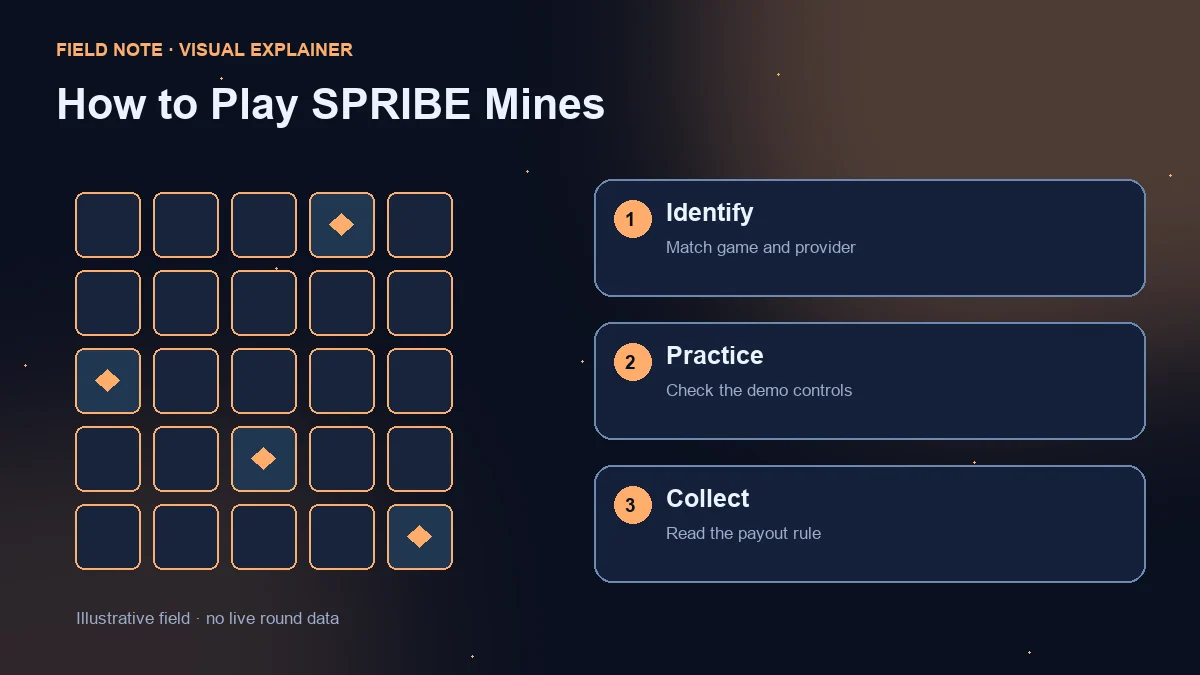 Illustrative grid beside three checks: game identification, demo controls and collection rules.