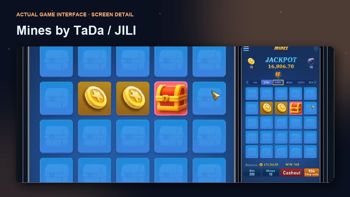 Mines by TaDa / JILI: enlarged game interface screenshot.