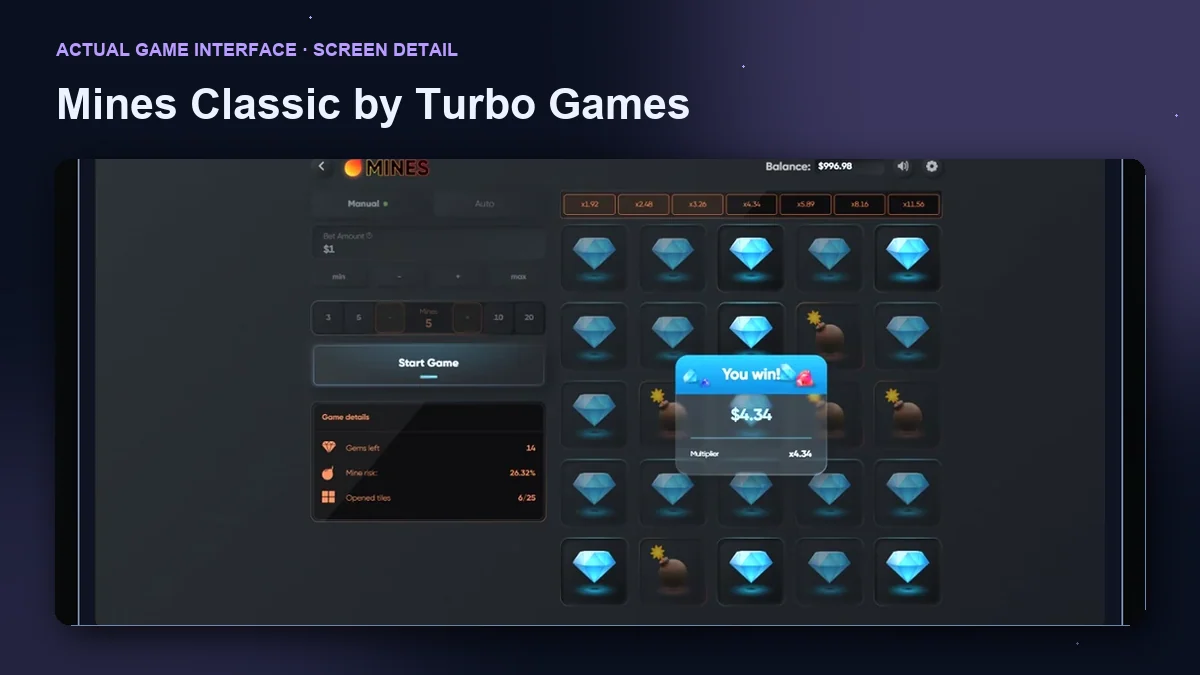 Mines Classic by Turbo Games: enlarged game interface screenshot.