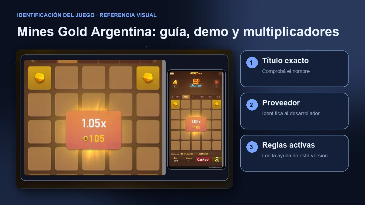 Mines Gold de TaDa / JILI: interfaz con comprobaciones de título, proveedor y reglas.