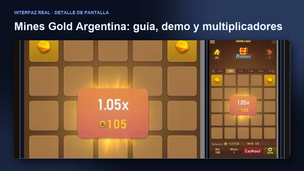Mines Gold de TaDa / JILI: detalle ampliado de la interfaz del juego.
