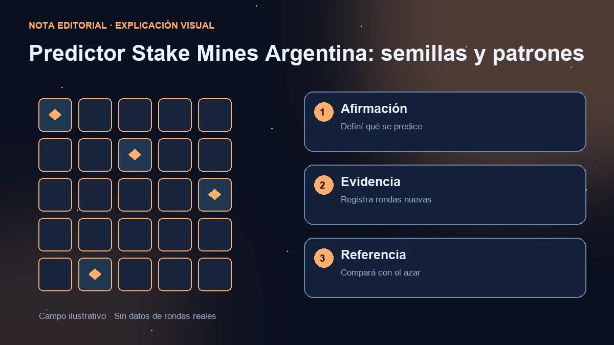 Campo ilustrativo y tres comprobaciones: afirmación predictiva, rondas nuevas y comparación con el azar.