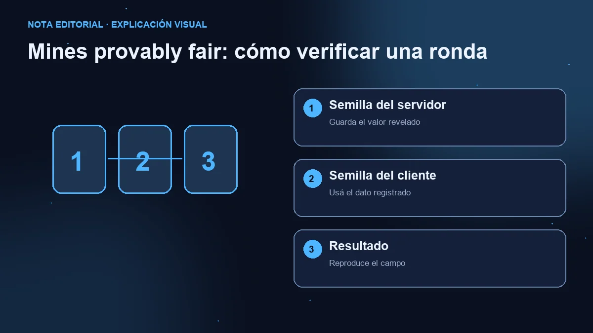 Diagrama de tres pasos: semilla del servidor revelada, semilla del cliente y resultado reproducido.