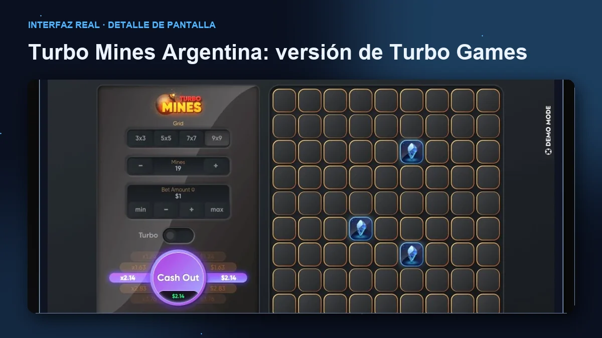 Turbo Mines de Turbo Games: detalle ampliado de la interfaz del juego.