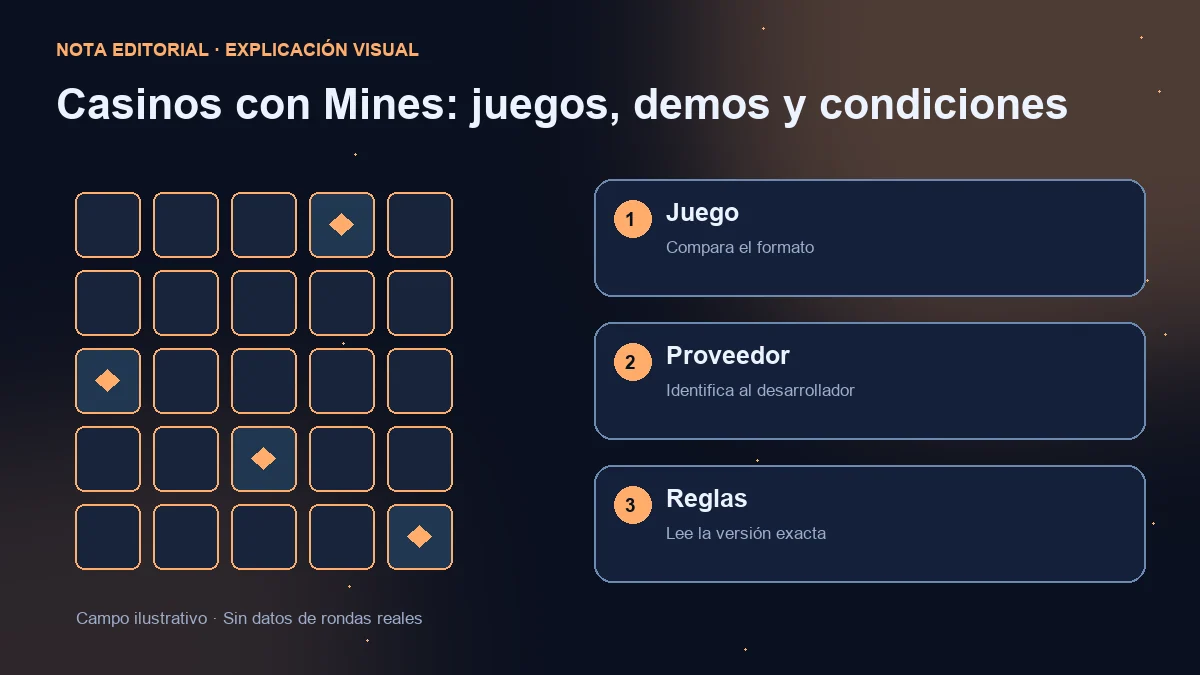 Campo ilustrativo y tres comprobaciones: formato del juego, proveedor y reglas de la versión.