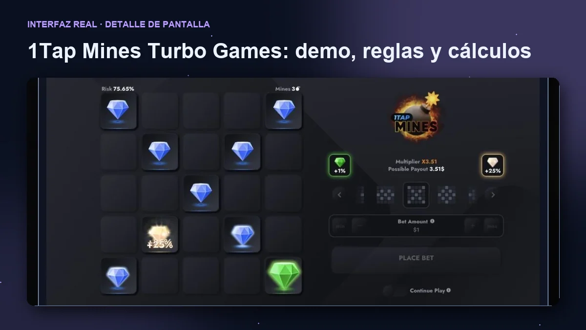 1Tap Mines de Turbo Games: detalle ampliado de la interfaz del juego.