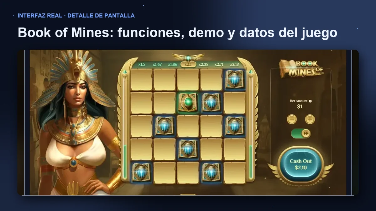 Book of Mines de Turbo Games: detalle ampliado de la interfaz del juego.