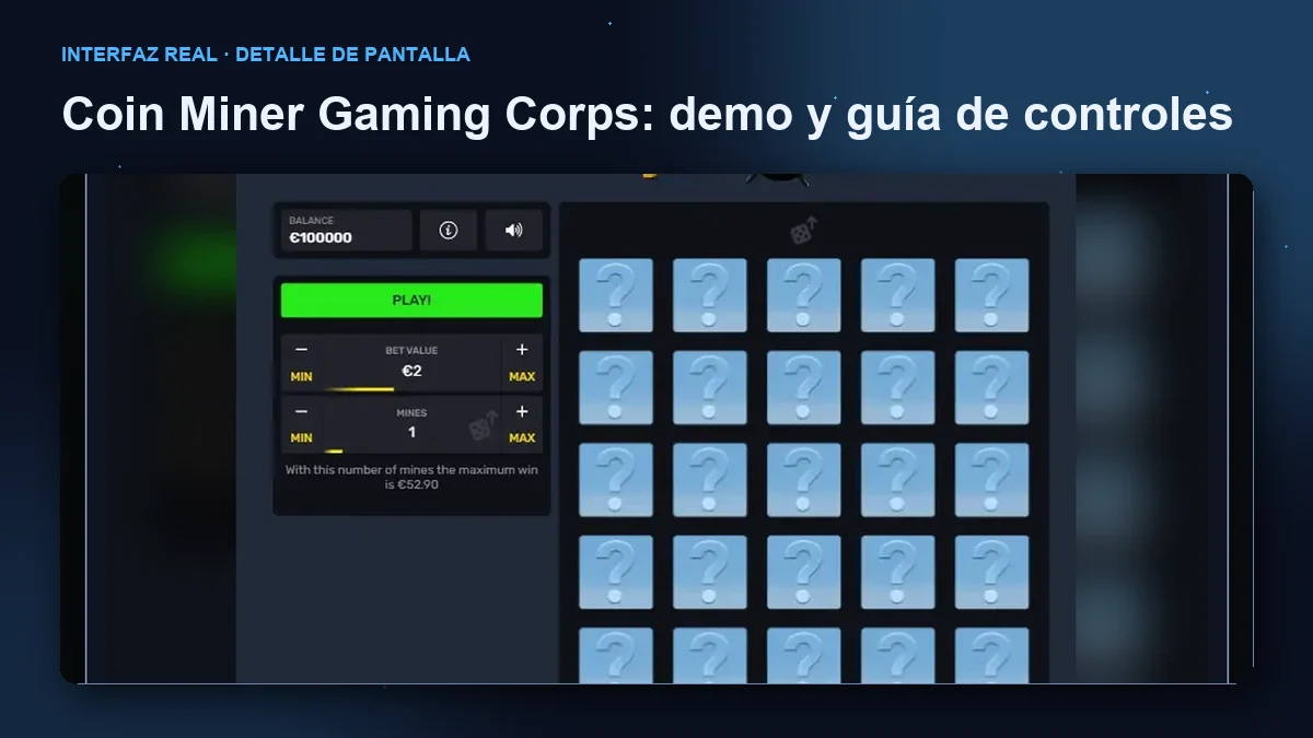 Coin Miner de Gaming Corps: detalle ampliado de la interfaz del juego.