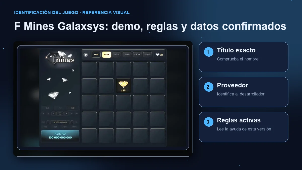 F Mines de Galaxsys: interfaz con comprobaciones de título, proveedor y reglas.