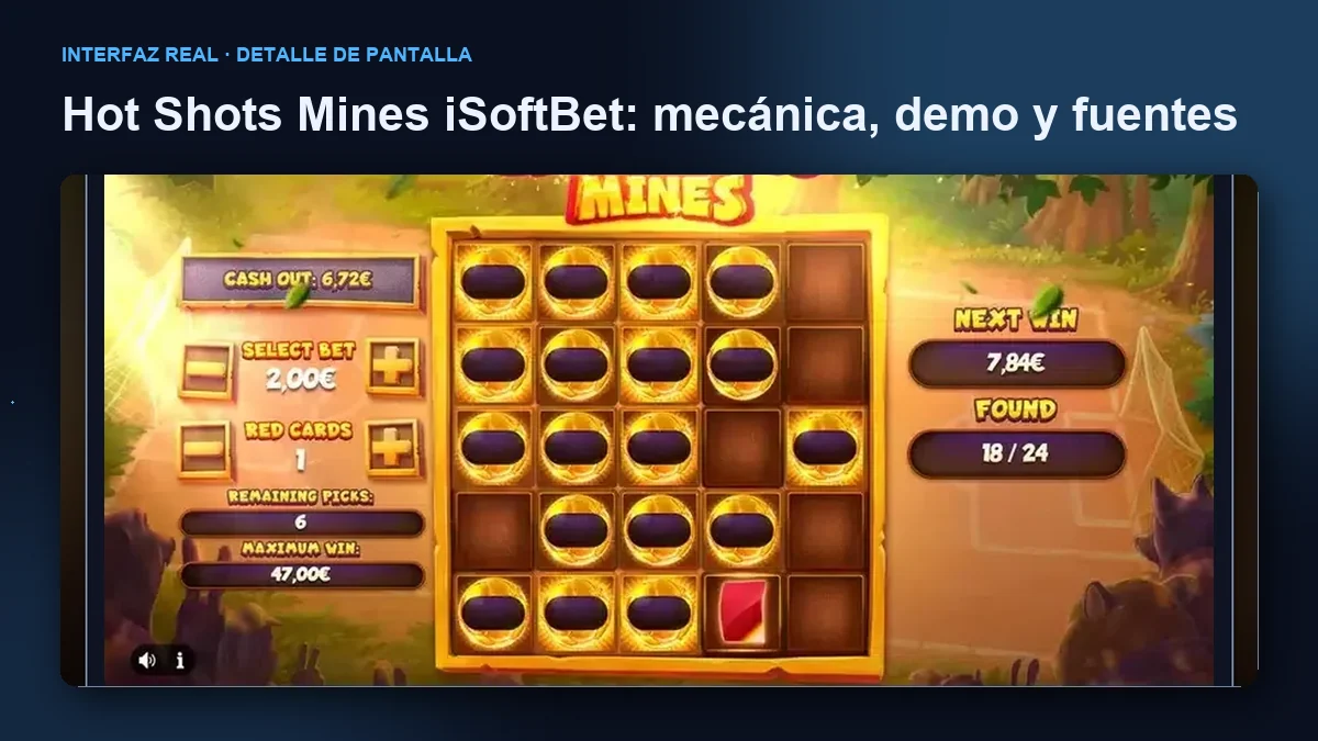 Hot Shots Mines de iSoftBet: detalle ampliado de la interfaz del juego.