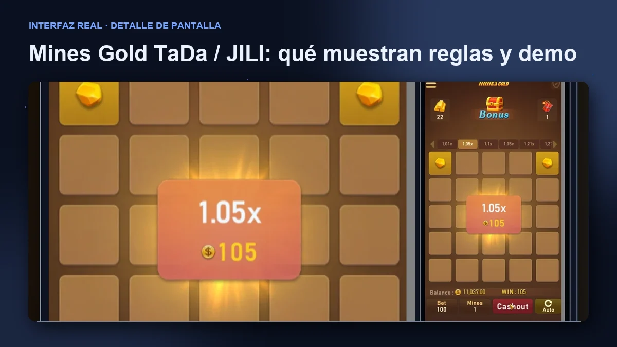Mines Gold de TaDa / JILI: detalle ampliado de la interfaz del juego.