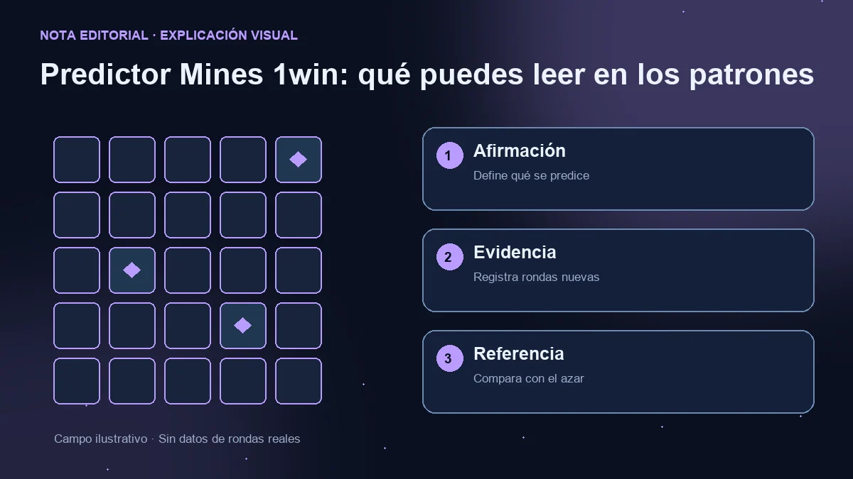 Campo ilustrativo y tres comprobaciones: afirmación predictiva, rondas nuevas y comparación con el azar.