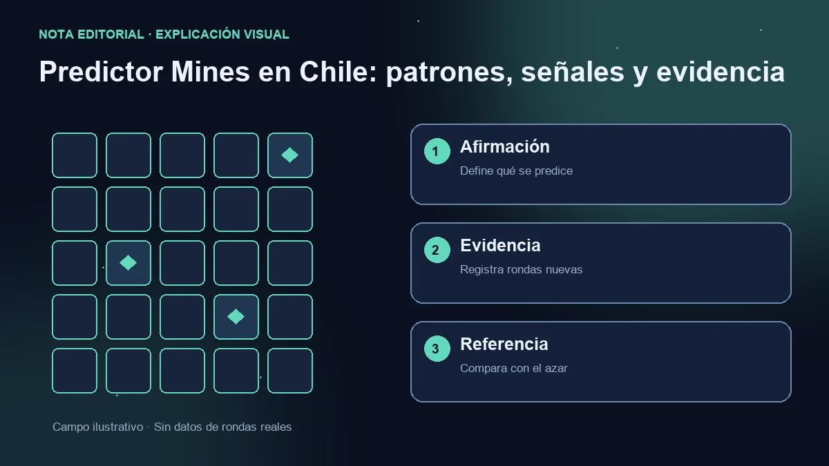 Campo ilustrativo y tres comprobaciones: afirmación predictiva, rondas nuevas y comparación con el azar.