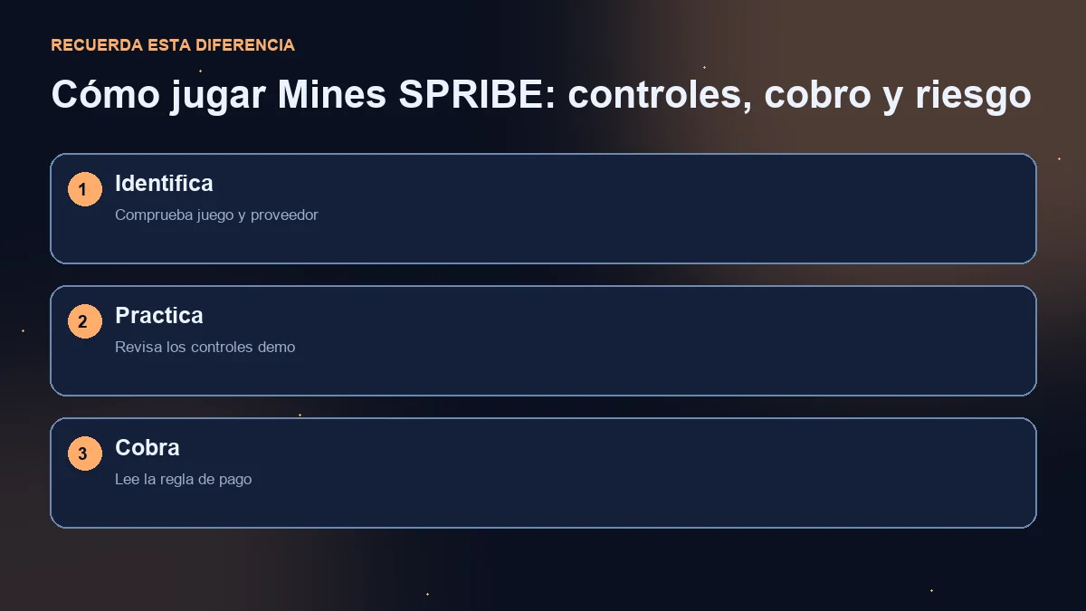 Diagrama de tres pasos: identificación del juego, controles demo y reglas de cobro.