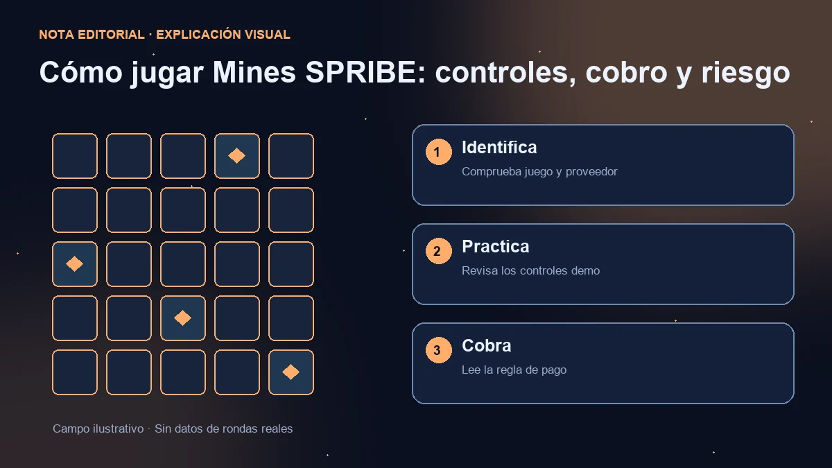 Campo ilustrativo y tres comprobaciones: identificación del juego, controles demo y reglas de cobro.