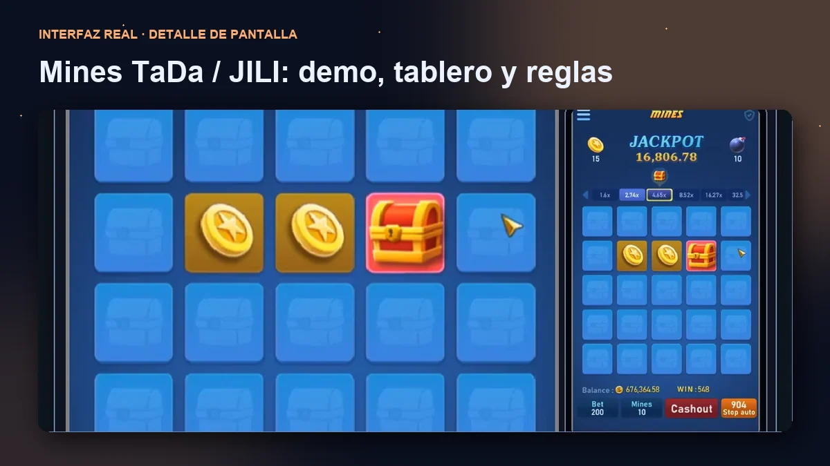Mines de TaDa / JILI: detalle ampliado de la interfaz del juego.