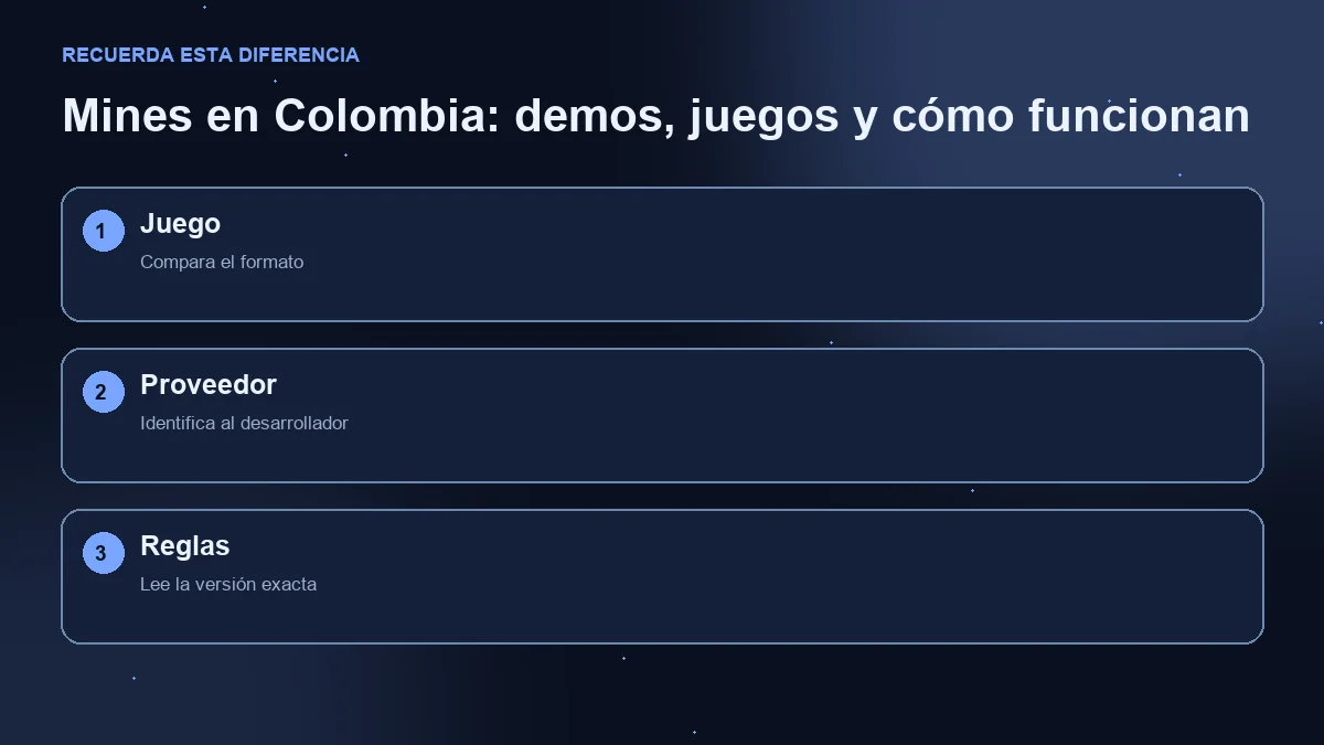 Diagrama de tres pasos: formato del juego, proveedor y reglas de la versión.