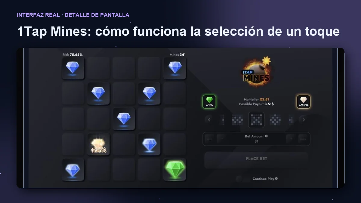 1Tap Mines de Turbo Games: detalle ampliado de la interfaz del juego.