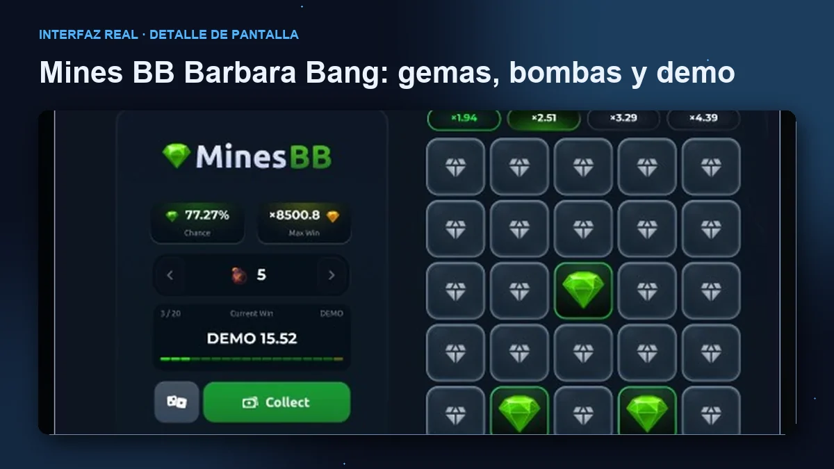 Mines BB de Barbara Bang: detalle ampliado de la interfaz del juego.