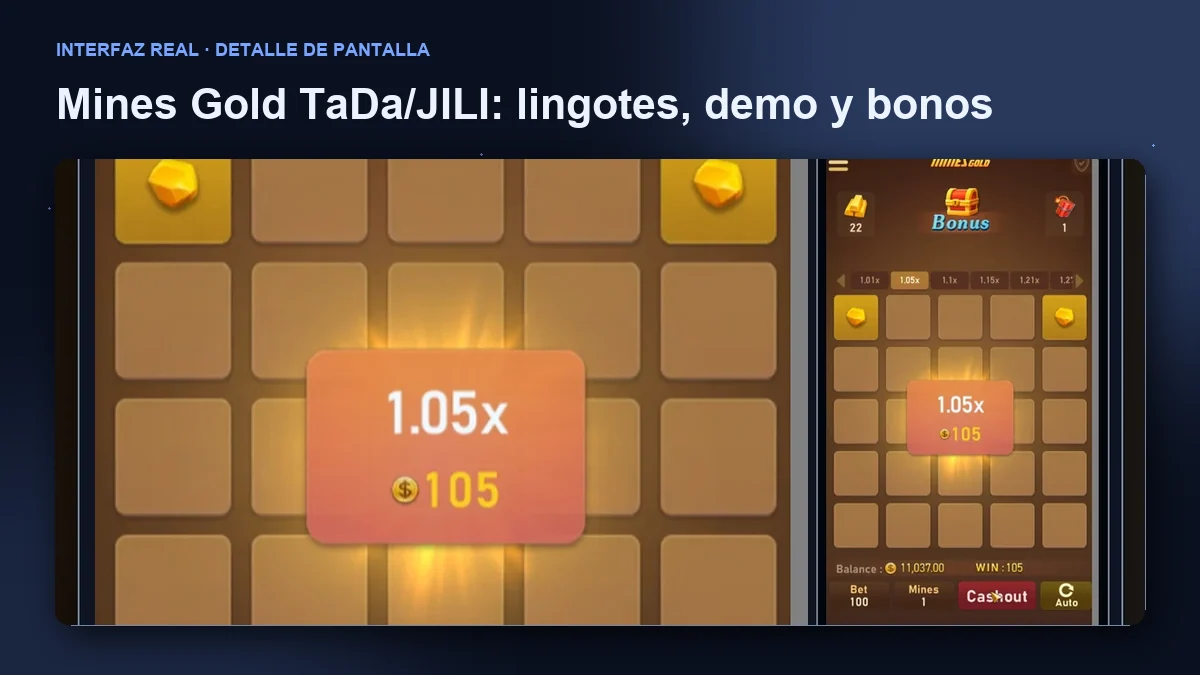 Mines Gold de TaDa / JILI: detalle ampliado de la interfaz del juego.