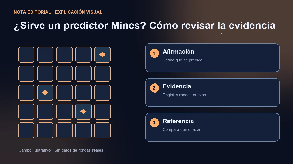 Campo ilustrativo y tres comprobaciones: afirmación predictiva, rondas nuevas y comparación con el azar.