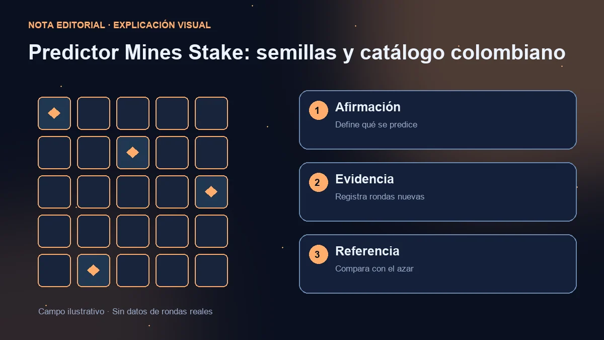 Campo ilustrativo y tres comprobaciones: afirmación predictiva, rondas nuevas y comparación con el azar.