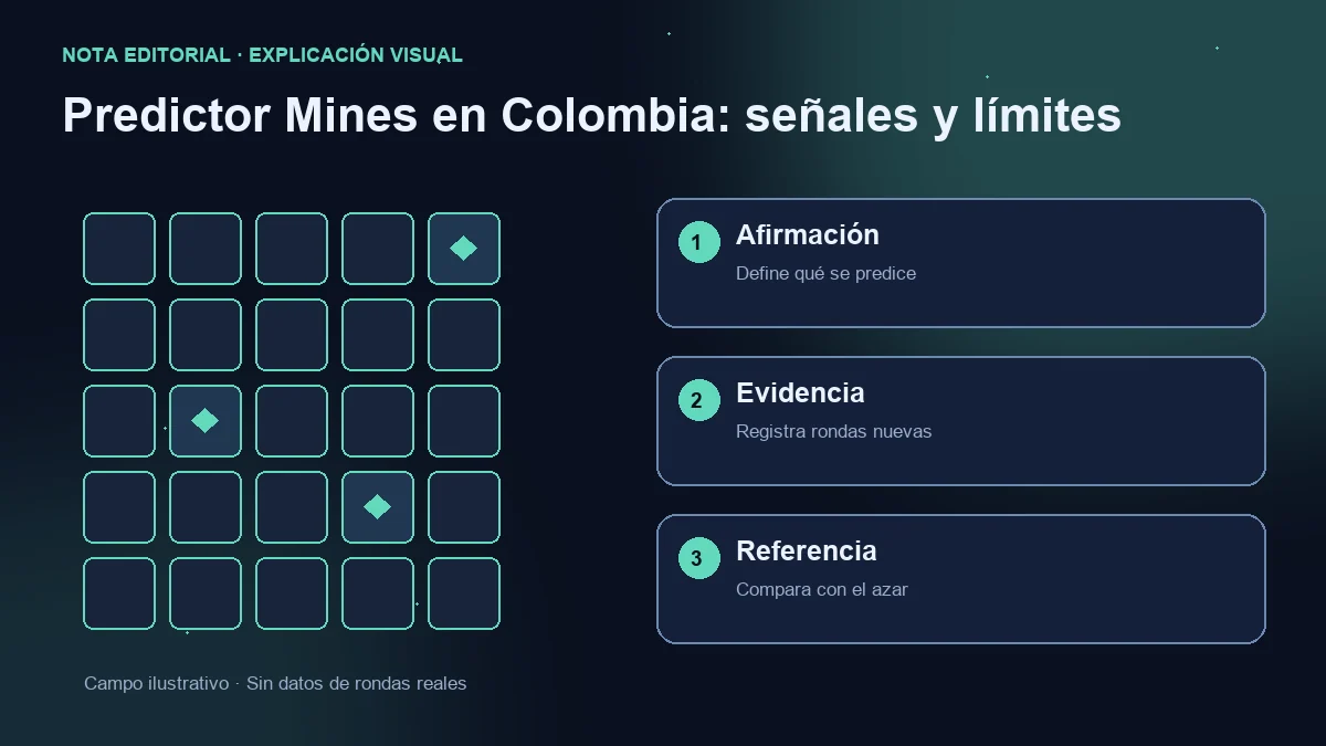 Campo ilustrativo y tres comprobaciones: afirmación predictiva, rondas nuevas y comparación con el azar.