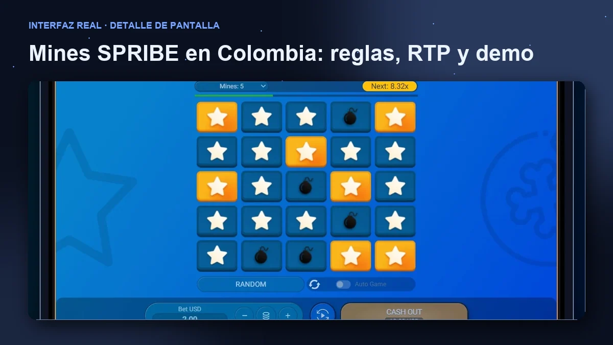 Mines de SPRIBE: detalle ampliado de la interfaz del juego.