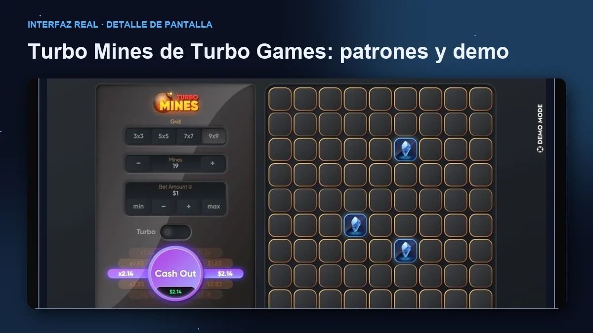 Turbo Mines de Turbo Games: detalle ampliado de la interfaz del juego.