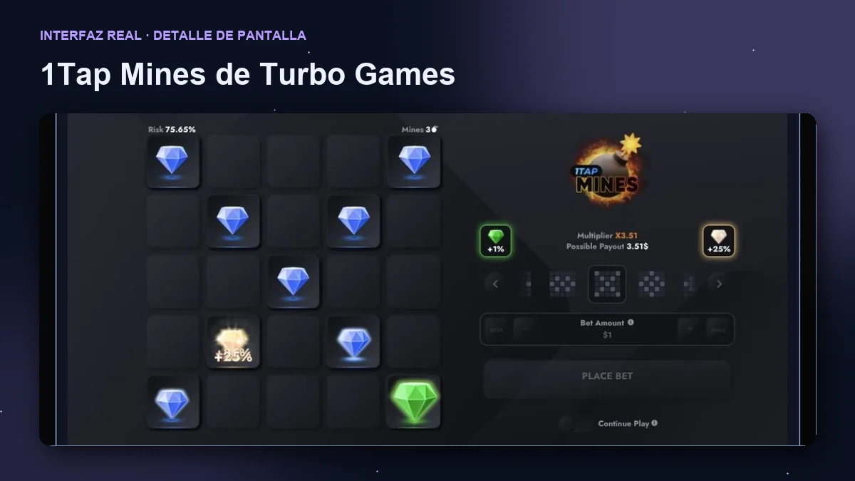 1Tap Mines de Turbo Games: detalle ampliado de la interfaz del juego.