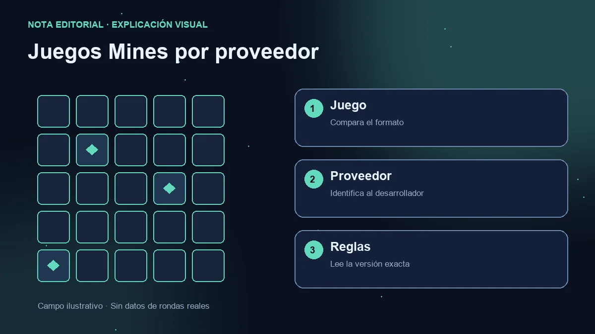 Campo ilustrativo y tres comprobaciones: formato del juego, proveedor y reglas de la versión.