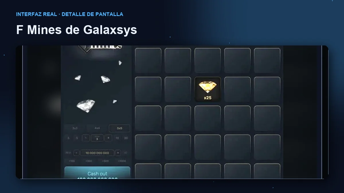 F Mines de Galaxsys: detalle ampliado de la interfaz del juego.