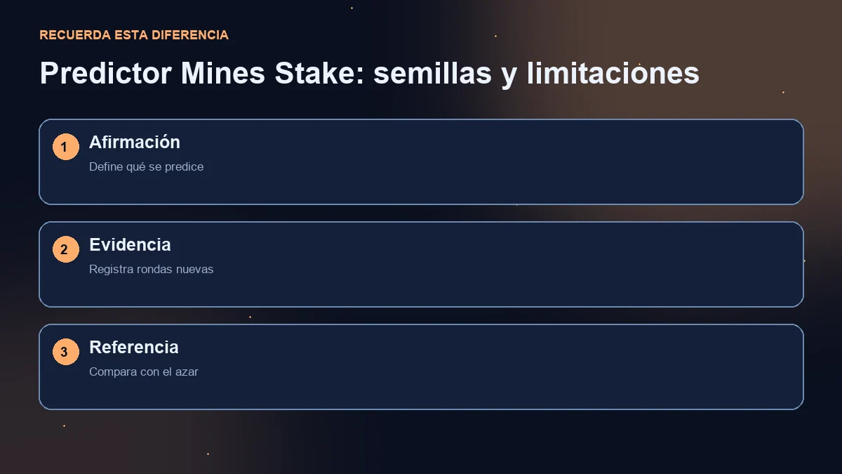 Diagrama de tres pasos: afirmación predictiva, rondas nuevas y comparación con el azar.