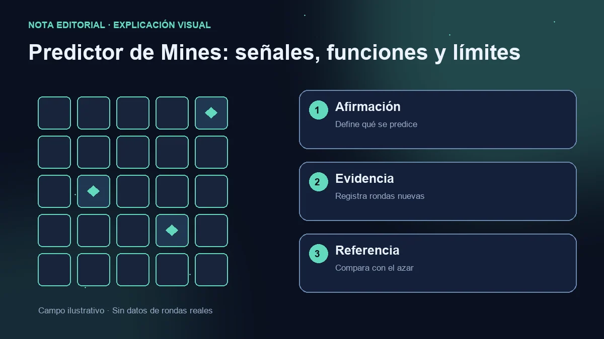 Campo ilustrativo y tres comprobaciones: afirmación predictiva, rondas nuevas y comparación con el azar.