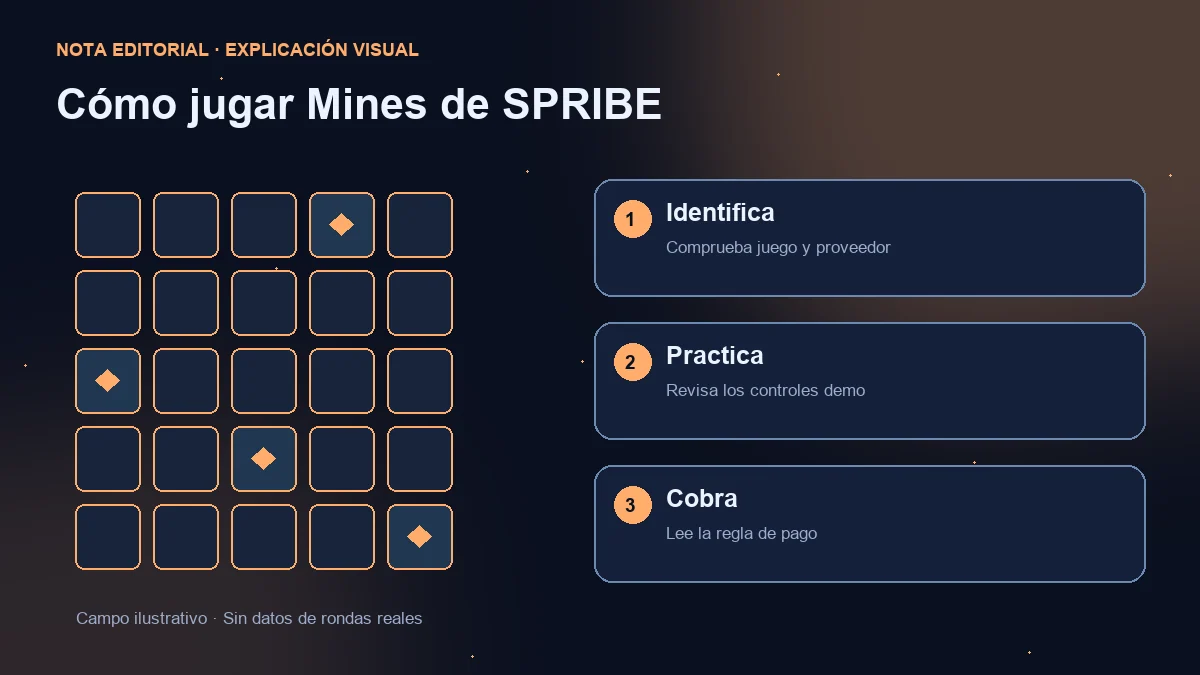 Campo ilustrativo y tres comprobaciones: identificación del juego, controles demo y reglas de cobro.