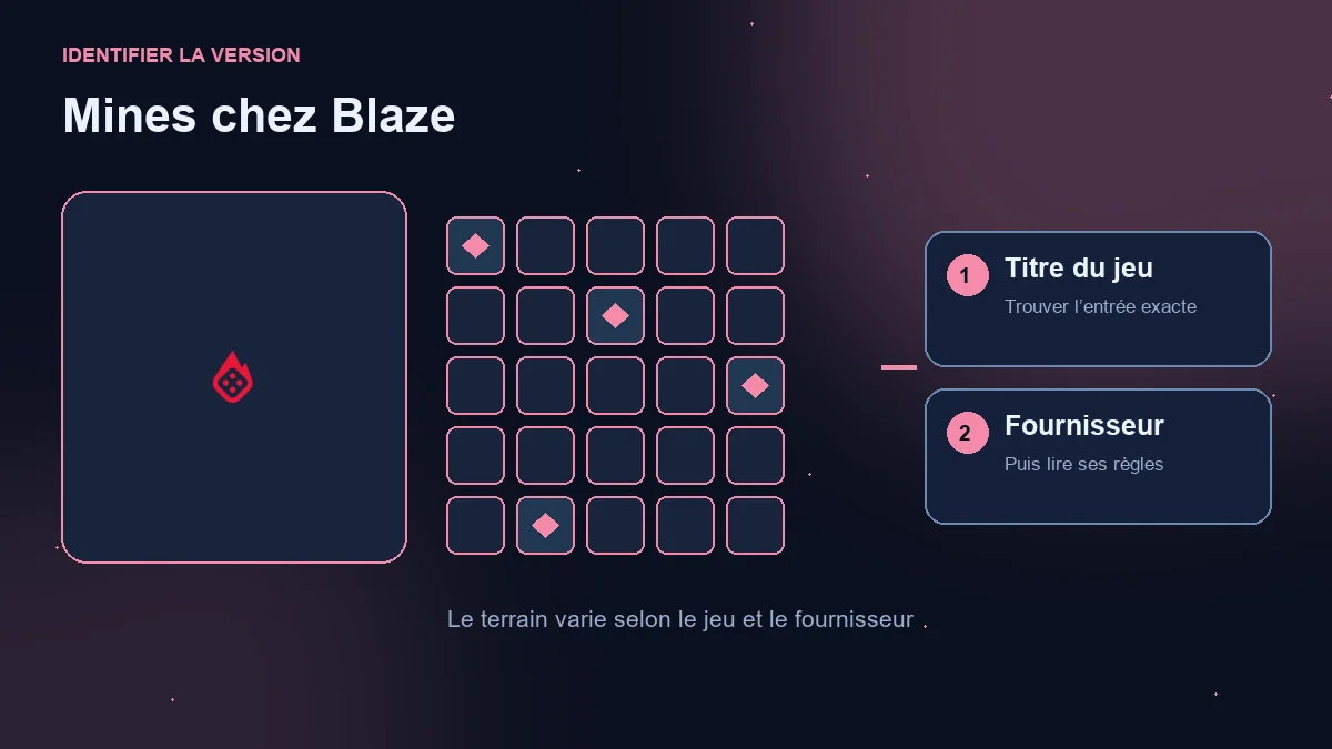 Mines Blaze : logo de l’opérateur, terrain illustratif et vérification du jeu et du fournisseur.
