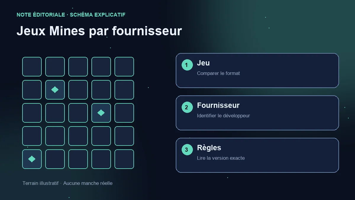 Terrain illustratif et trois vérifications : format du jeu, fournisseur et règles de la version.