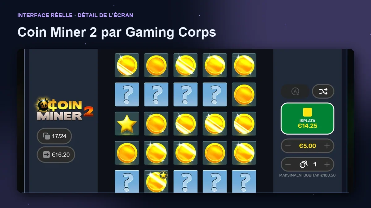 Coin Miner 2 par Gaming Corps : détail de l’interface du jeu.