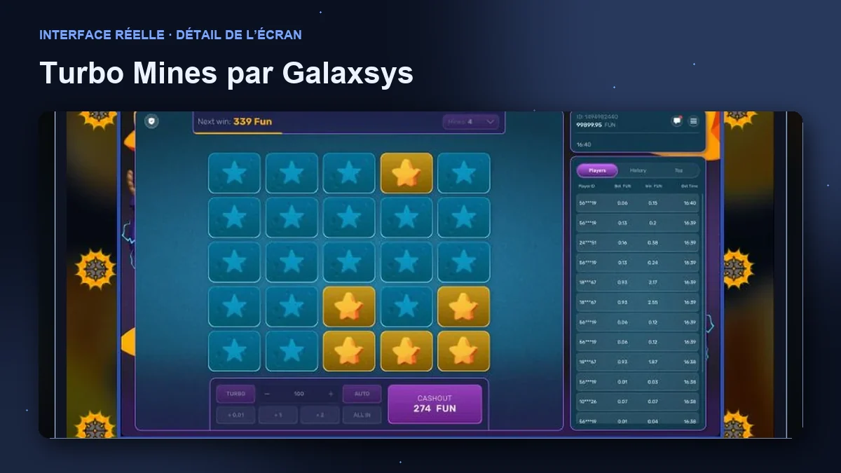 Turbo Mines par Galaxsys : détail de l’interface du jeu.