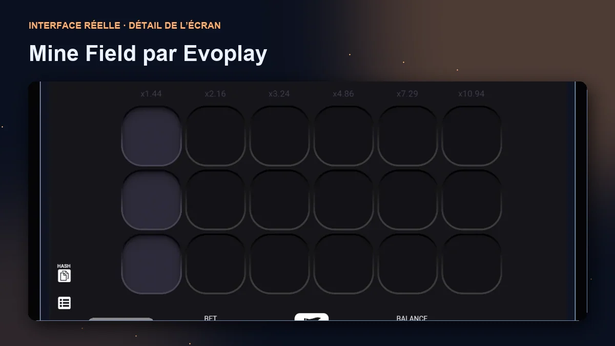 Mine Field par Evoplay : détail de l’interface du jeu.