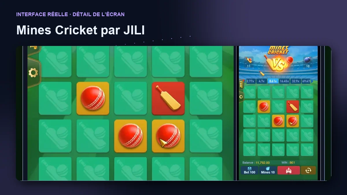 Mines Cricket par JILI : détail de l’interface du jeu.