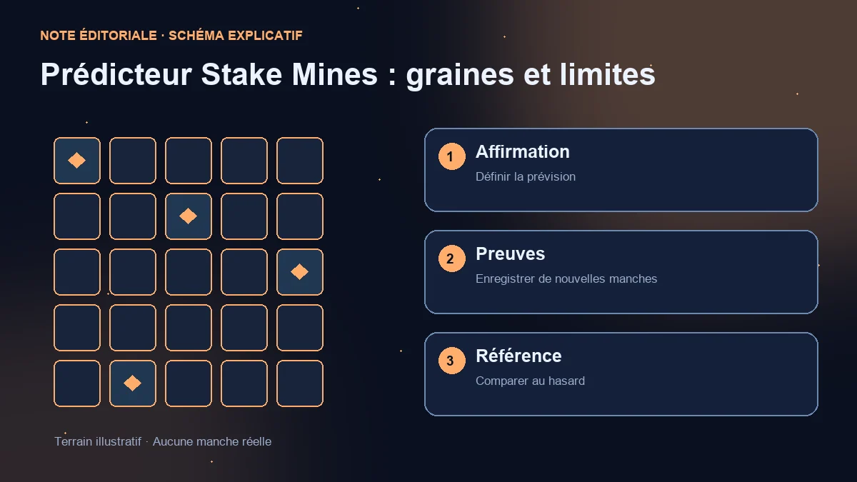 Terrain illustratif et trois vérifications : affirmation prédictive, nouvelles manches et comparaison au hasard.