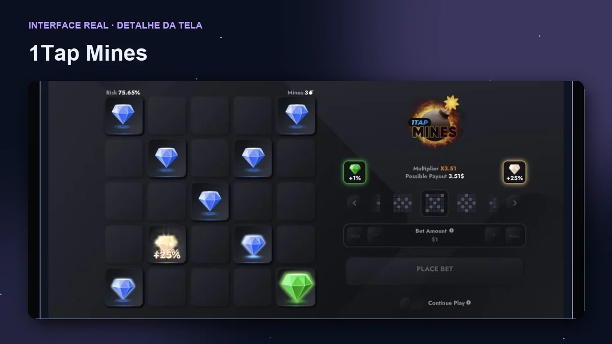 1Tap Mines: detalhe ampliado da interface do jogo.